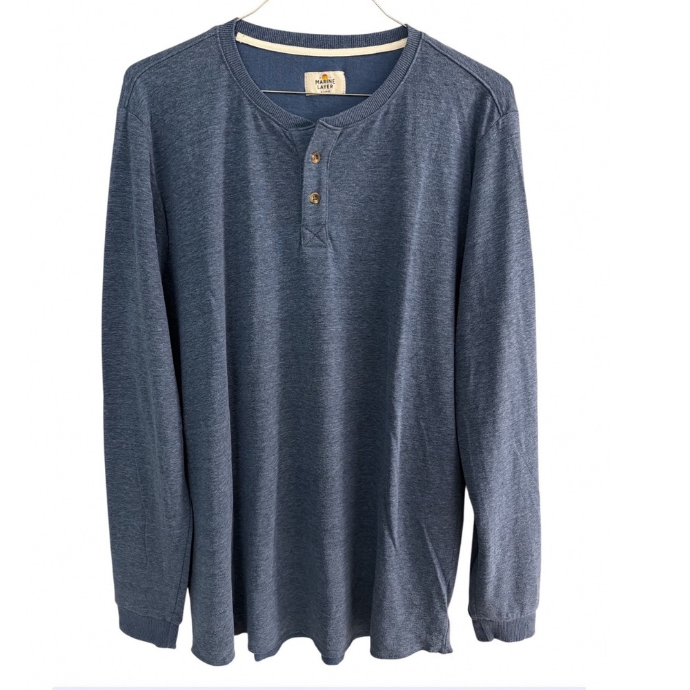 Marine Layer Mens XL Blue Heathered Long Sleeve Henley Shirt Cotton Blend